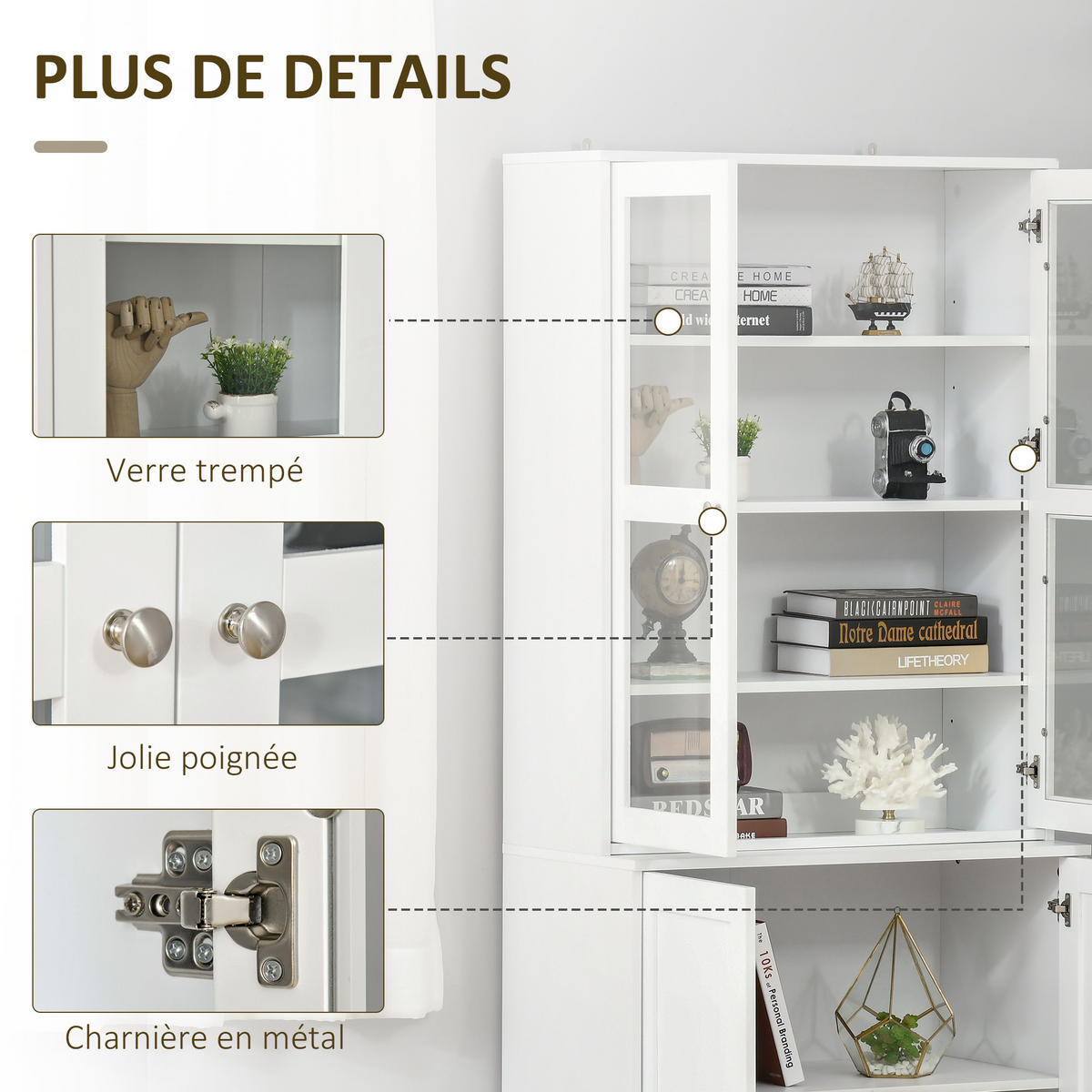 AKTENSCHRANK DE-14415 mit Glas- und Holztüren, verstellbare Böden Weiß - Weiß, Holzwerkstoff (40/178.5/76cm) - ComfortXL