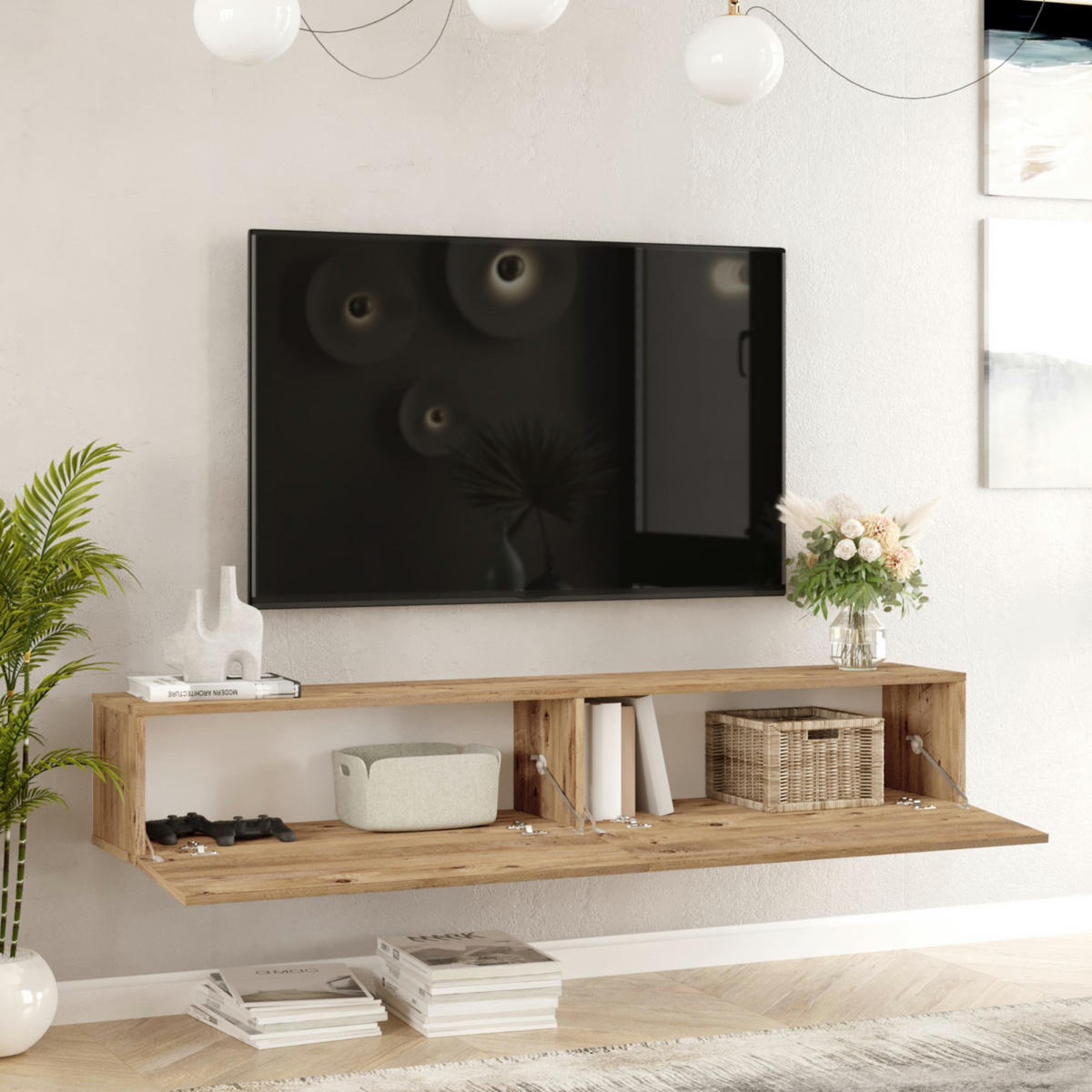 TV SKŘÍŇ Lapinlahti - přírodní, kompozitní dřevo (180/29.5/31.5cm) - [en.casa]