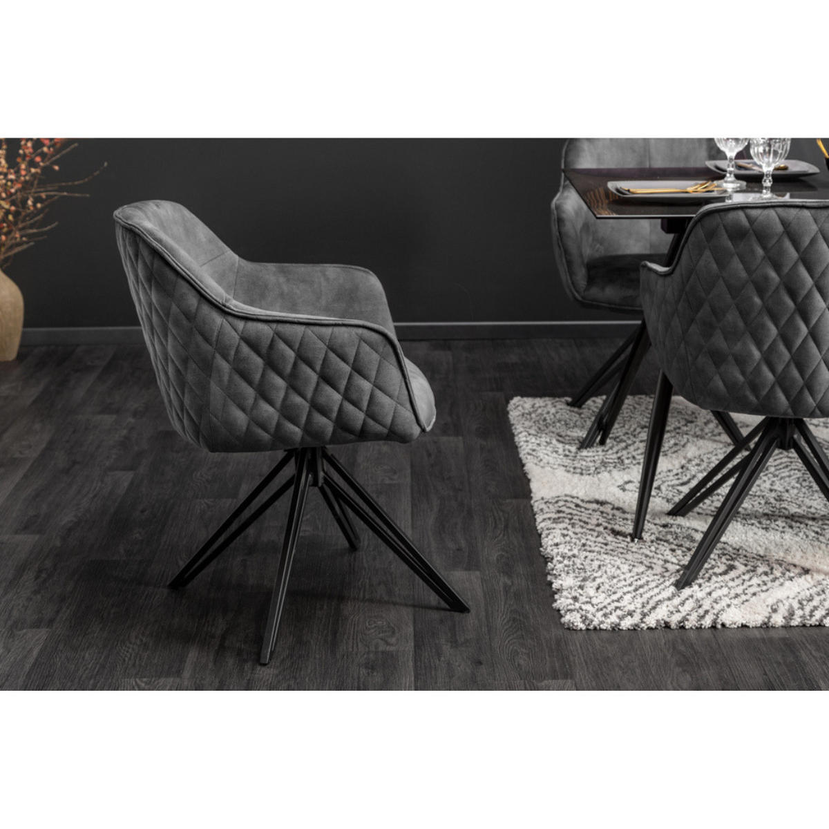 STUHL EUPHORIA Samt Dunkelgrau, Schwarz - Grau, Textil (58/82/60cm) - riess-ambiente