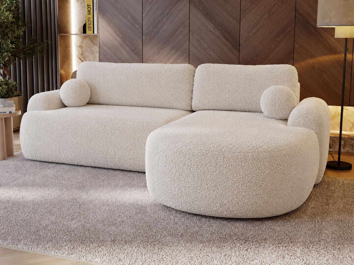 ECKSOFA Aurio weiß Rechts - Weiß, Holz/Textil (261/177cm) - Graingold