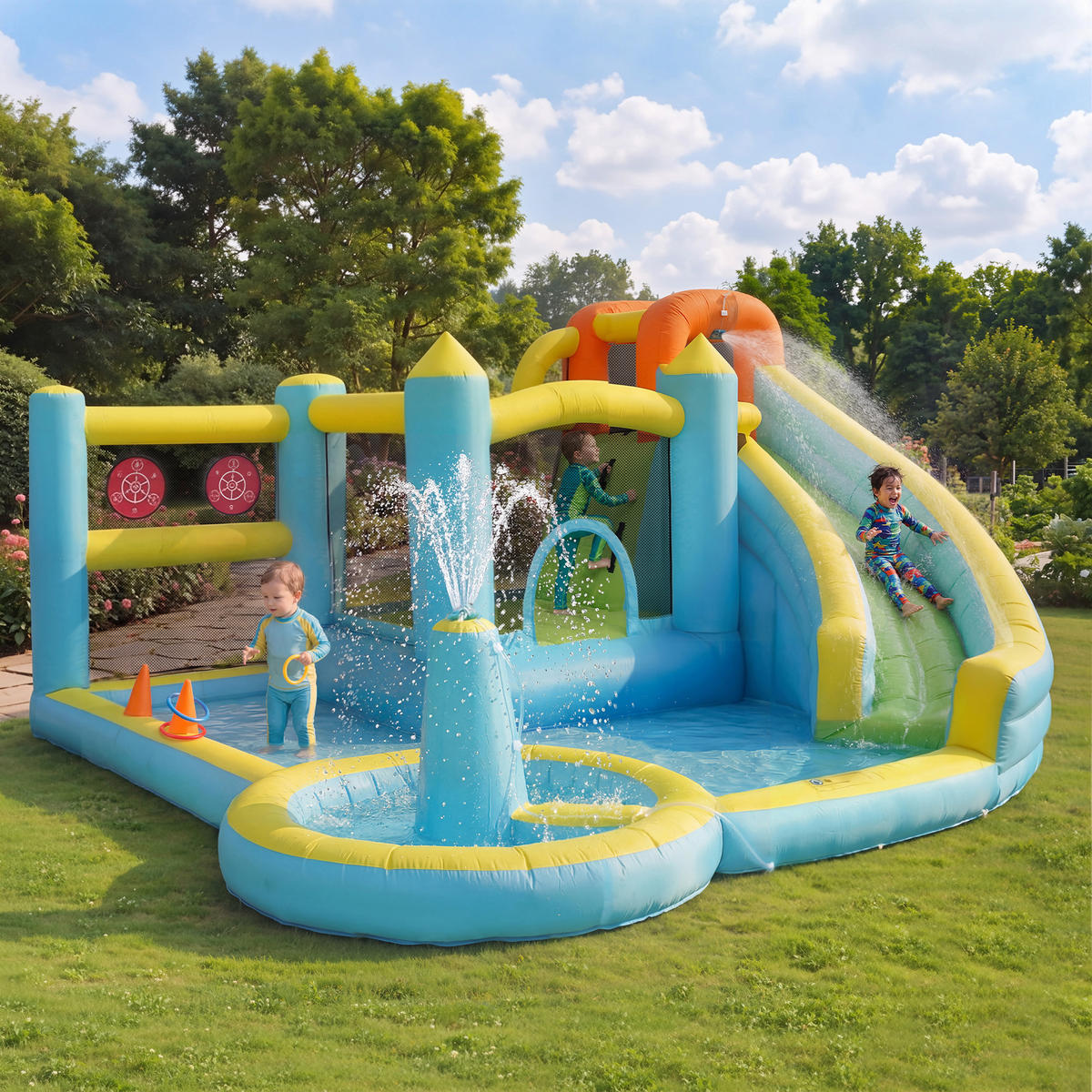 HÜPFBURG Wasserpark 430x390x210 cm - Multicolor, Textil (390/430/210cm) - LEBENLANG