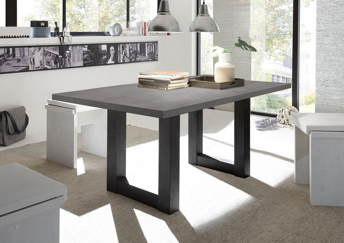 ESSZIMMERTISCH Eila 8 160 x 90 x 75 Esstisch Schwarzstahl/Graphit - Grau, Holz (160/90/75cm) - 58aufmkessel