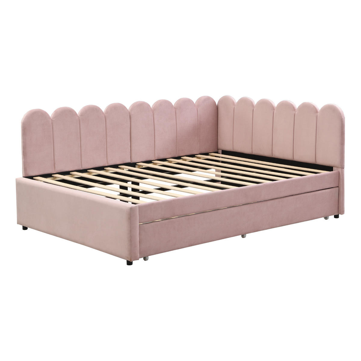 POLSTERBETT 140/200 cm mit Ausziehbett, L-Form und Samtbezug mit blütenblattförmiger Rückenlehne, Rosa - Rosa, Leder (140/200cm) - Redom