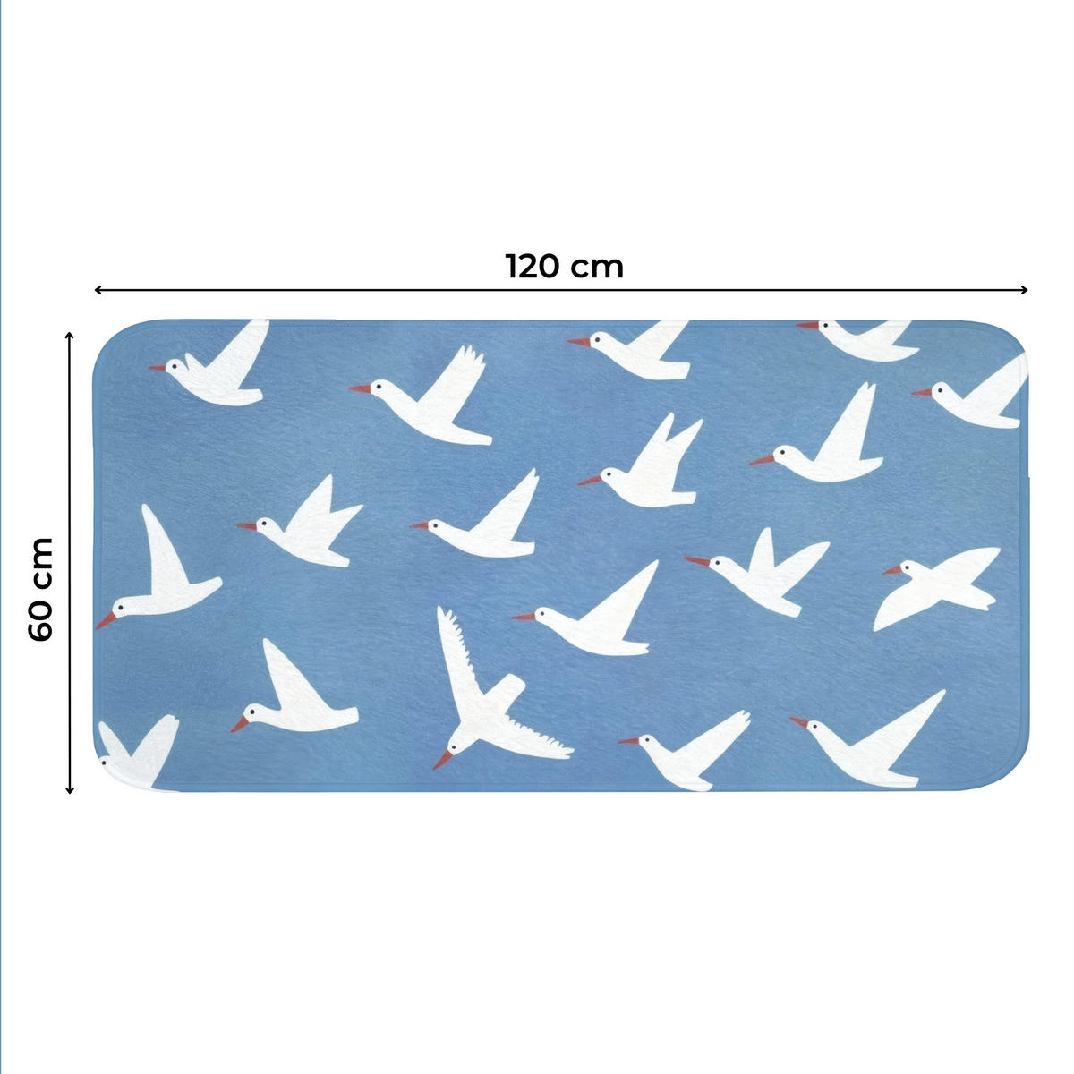 WC PŘEDLOŽKA Ptáci - bílá - vzor 120x60 cm - modrá, textil/plast (120/1cm) - OnlyWow