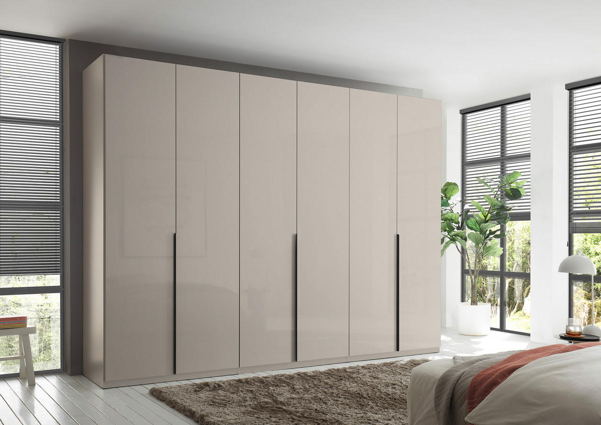 KLEIDERSCHRANK Luxus in Kashmir 302 x 225 x 58 cm (BxHxT), Hochglanz, 6 Türen – Drehtürenschrank mit Hoteleinteilung und Schubkästen - Beige, Holzwerkstoff (302/225/58cm)