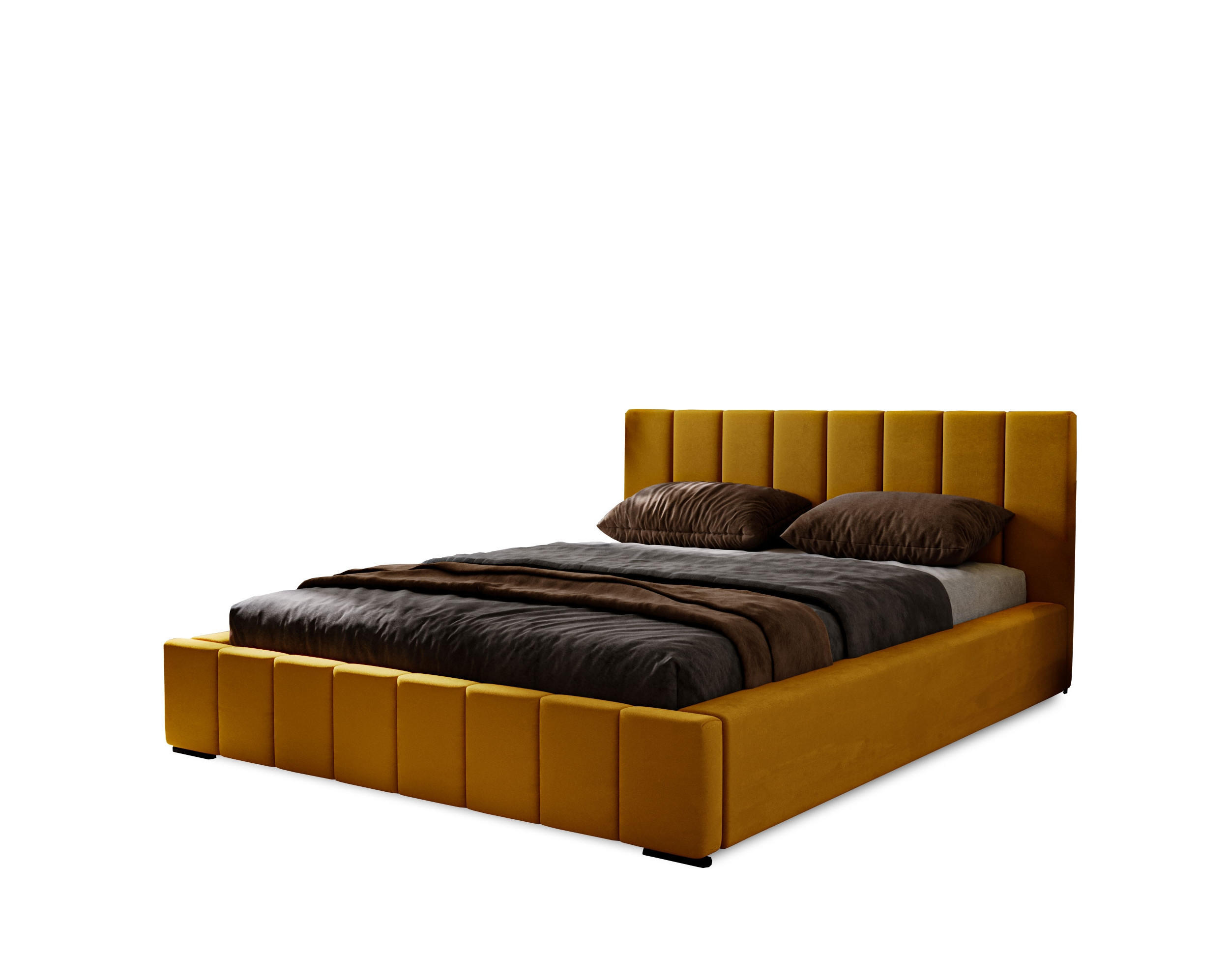 POLSTERBETT Nero 180x200 cm, Doppelbett mit Bettkasten und Lattenrost aus Holz, Velourstoff: Gelb - Gelb, Holz/Textil (180/200cm) - Marpur