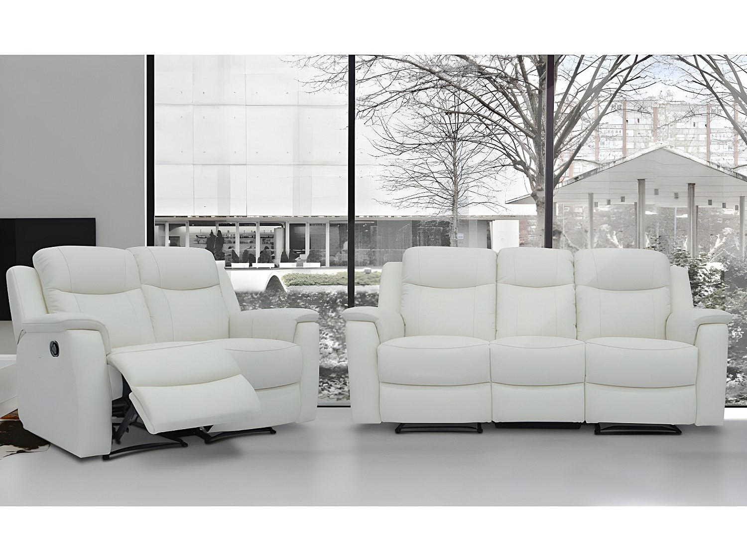 COUCHGARNITUR - 5 Personen - leder - elfenbeinfarben Evasion - Weiß, Leder (205/100/96cm) - Vente-Unique