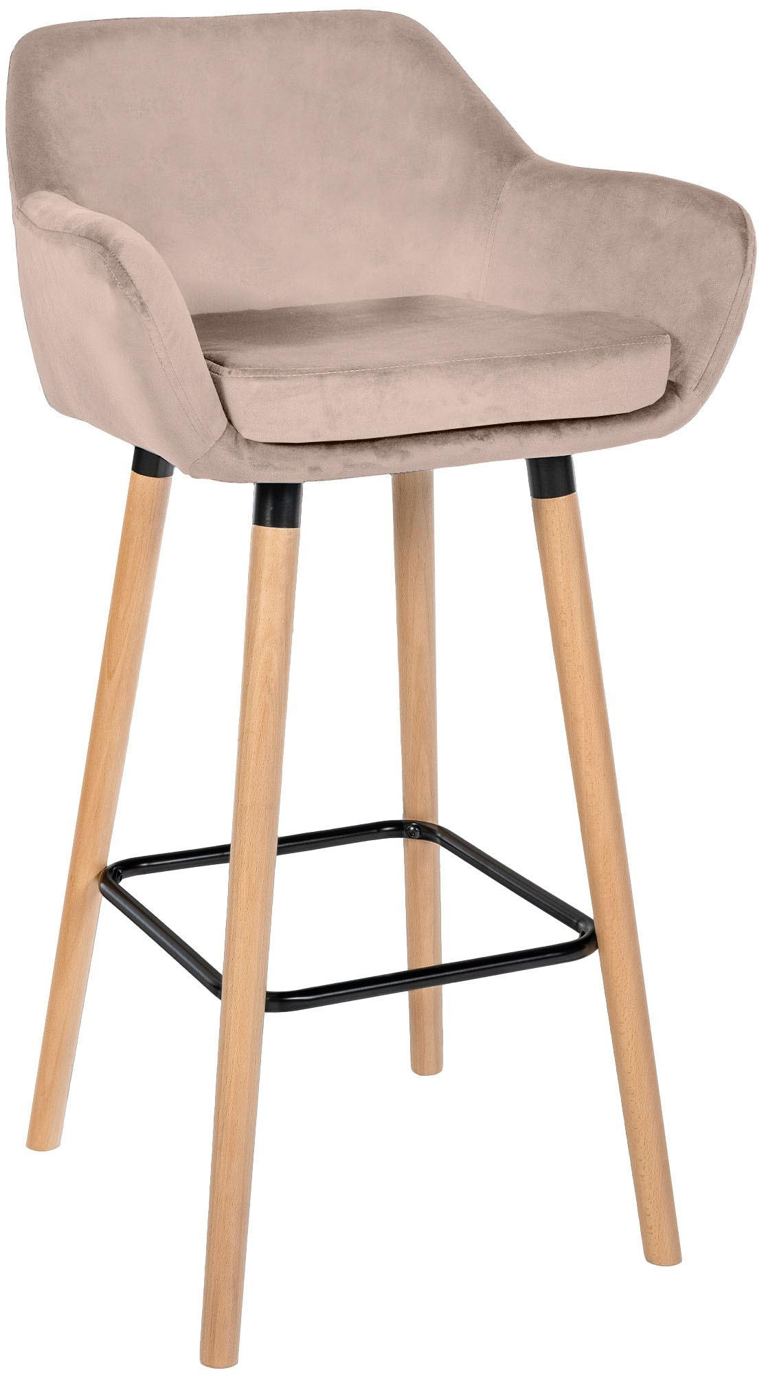 BARHOCKER Samt hellgrau - Eukalyptusholzfarben/Hellgrau, Holz/Textil (51/101/50cm) - CLP