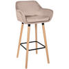 BARHOCKER Samt hellgrau - Eukalyptusholzfarben/Hellgrau, Holz/Textil (51/101/50cm) - CLP