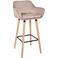 BARHOCKER Samt hellgrau - Eukalyptusholzfarben/Hellgrau, Holz/Textil (51/101/50cm) - CLP