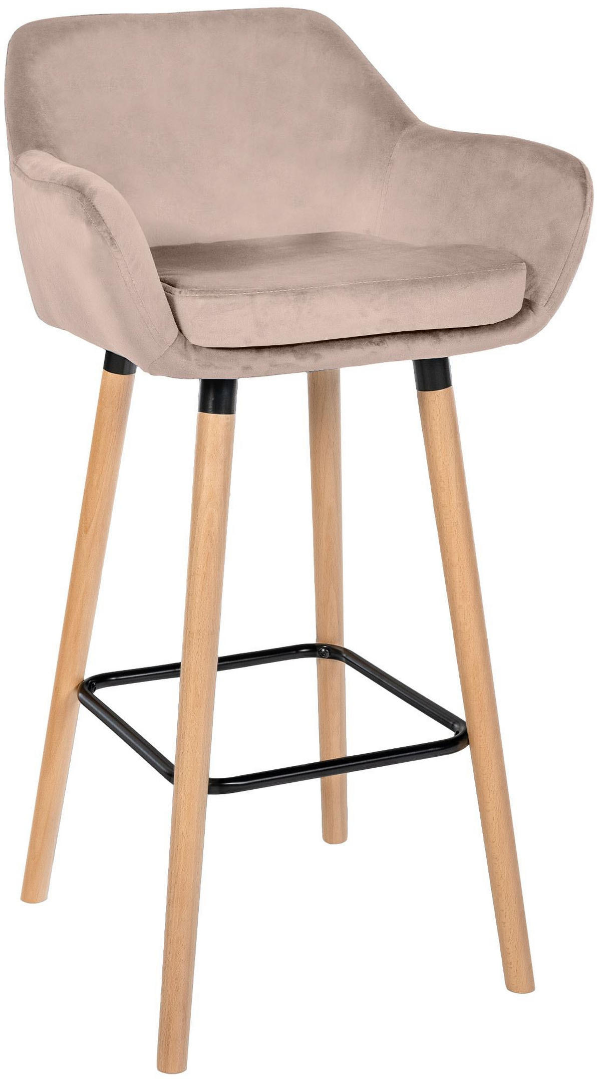 BARHOCKER Samt hellgrau - Eukalyptusholzfarben/Hellgrau, Holz/Textil (51/101/50cm) - CLP