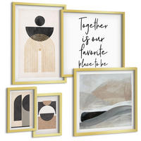 BILDER SET 5er Set - 50x50 cm & 20x30 cm & 40x60 cm Goldrahmen - Abstrakte Formen beige braun - Goldfarben, Kunststoff (40/60cm) - TULUP
