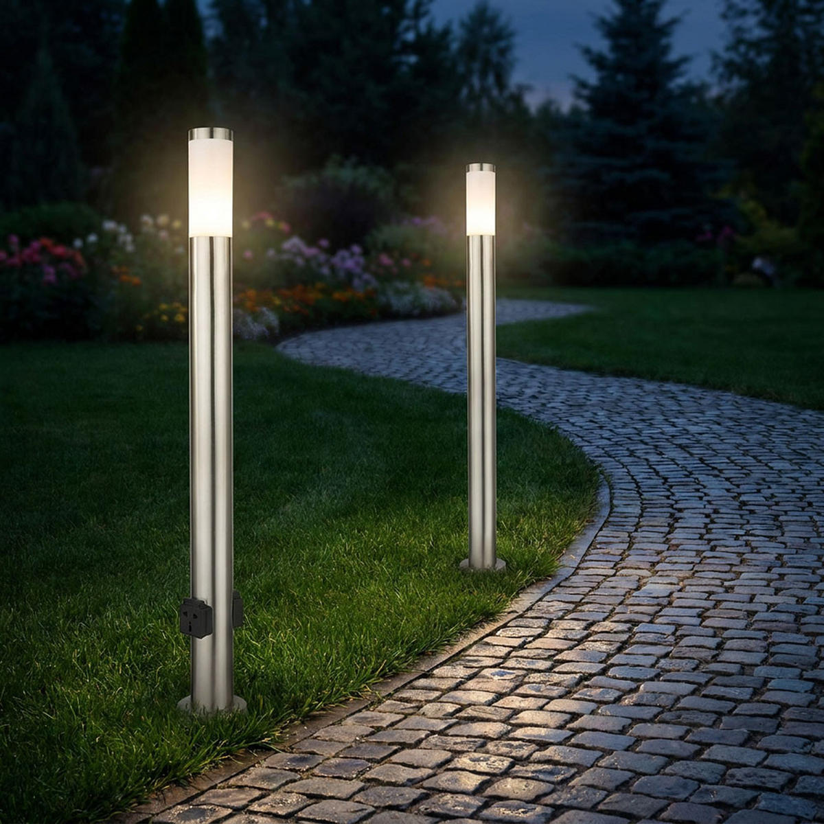 WEGLEUCHTE Edelstahl Opal Silber 2er Set - Silberfarben, Metall (12.7/12.7/110cm) - Globo Lighting