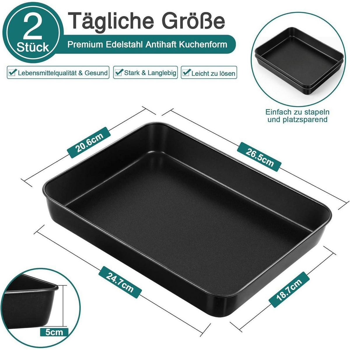 BACKBLECH 2er Set 26,5 x 20,6 x 5 cm - Schwarz, Metall (26.5/5/5cm)