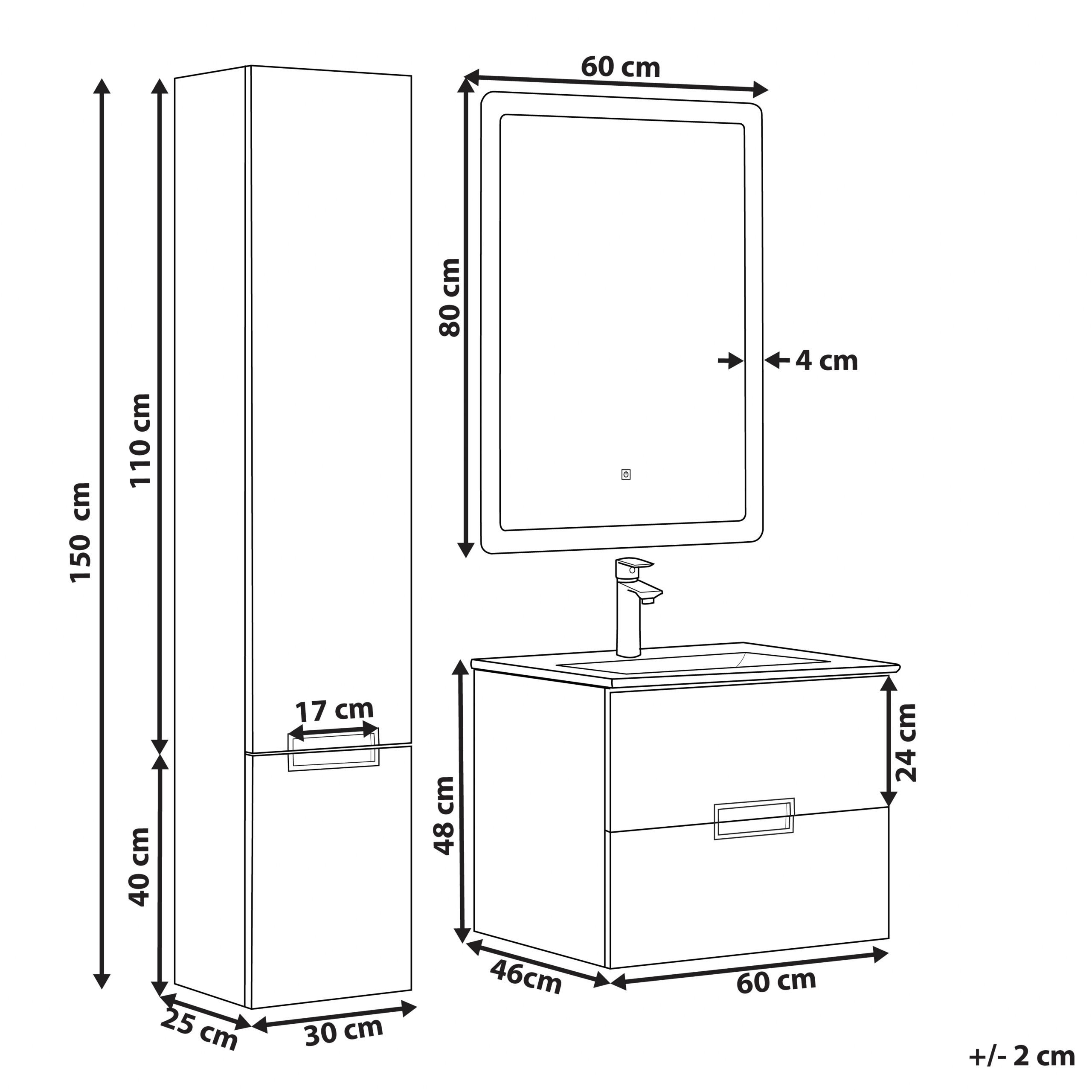 Thumbnail - Beliani Badmöbel, Weiß, Holzwerkstoff, 60x150x46 cm, Badezimmer, Badmöbelsets & Badmöbelserien, Badmöbel-Sets