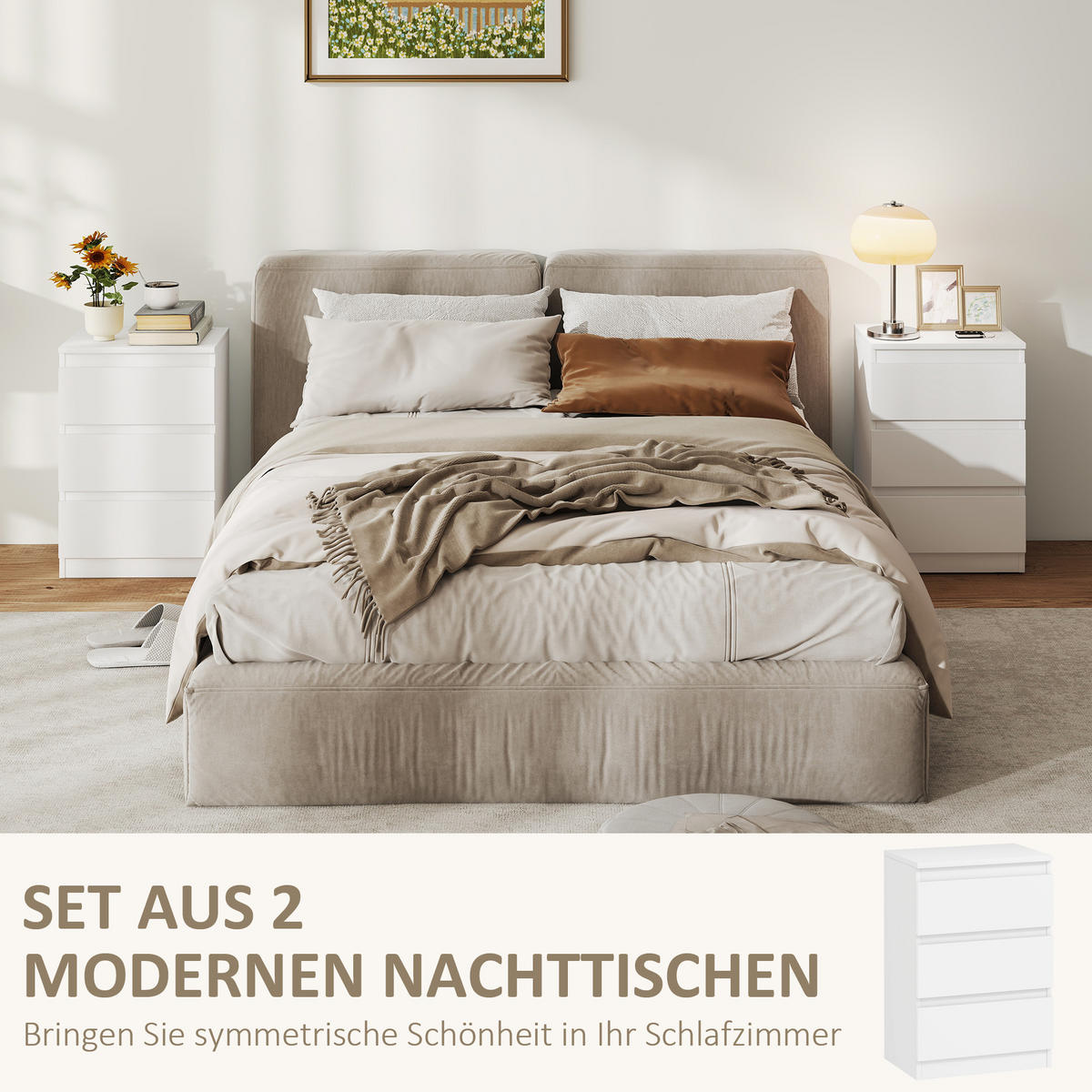 NACHTTISCH 2er-Set Weiß 30.0/40.0/59.5 cm - Weiß, Holzwerkstoff (40/59.5/30cm)