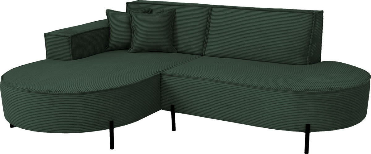ECKSOFA Hana Loft 3-Sitzer Ecke Links, Cordstoff Chenille, Dunkelgrün 241/80/168 cm - Dunkelgrün/Schwarz, Textil/Metall (241/168cm) - WFL GROUP