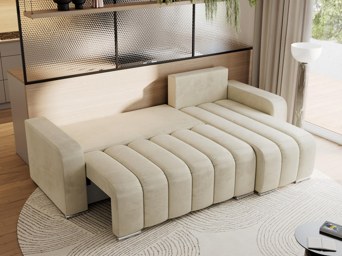 ECKSOFA KIRASSO L Beige Velvet - Beige/Grau, Textil (245/147cm) - MKS
