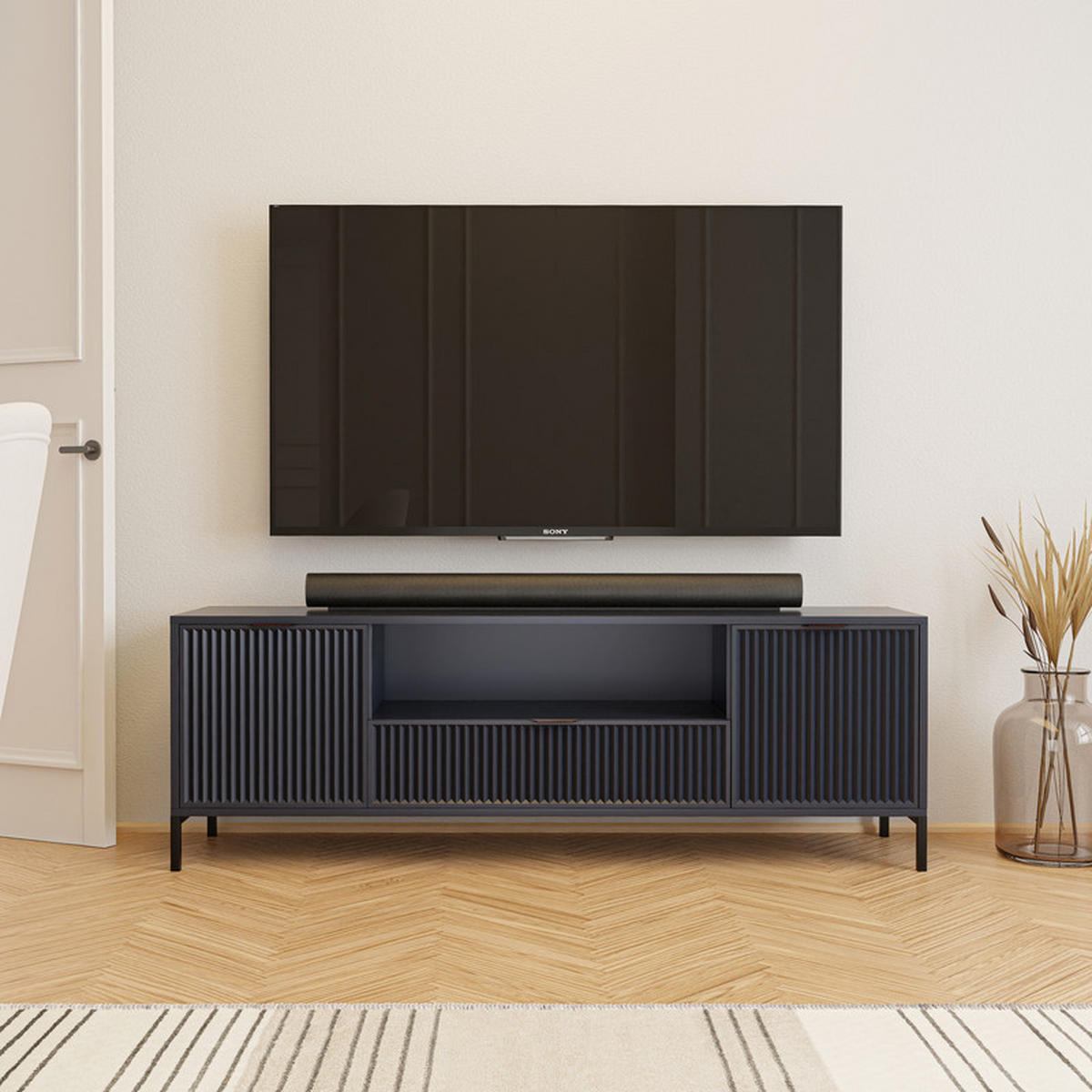 TV-LOWBOARD WAVE 165 cm Indigo - Schwarz/Dunkelblau, Holzwerkstoff/Metall (165.3/56.1/40.6cm) - Idohome