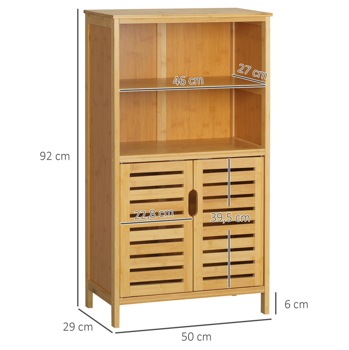 BADEZIMMERSCHRANK 50x29x92 cm Natur aus Bambus mit Doppelschrank & Lamellentür - Naturfarben, Naturmaterialien (50/92/29cm) - Modfu