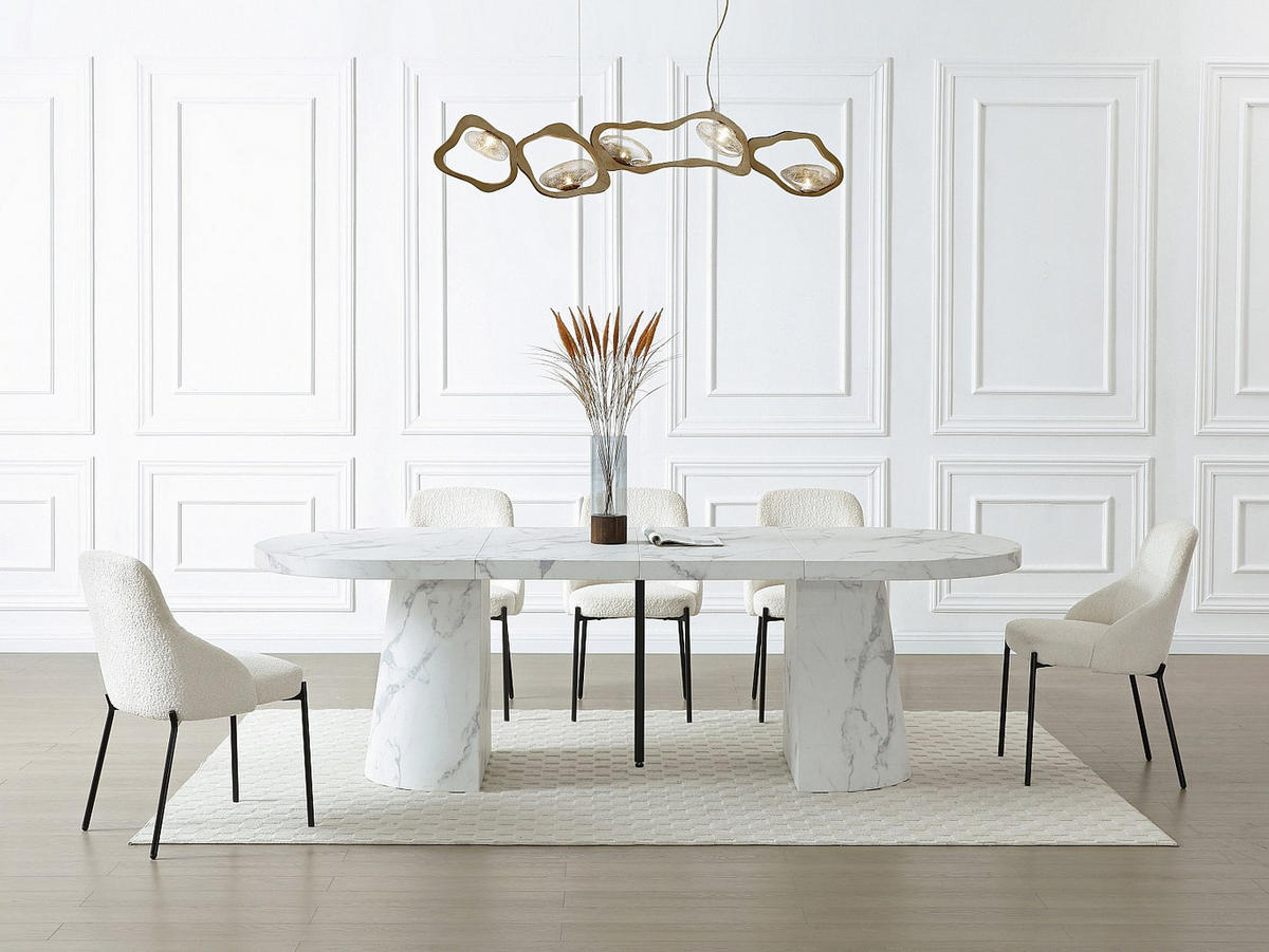 ESSTISCH ausziehbar - 6 bis +12 Personen - MDF - Marmor-Optik Weiß - CLOEVA - Weiß, Holz (300/100/76cm) - Vente-Unique