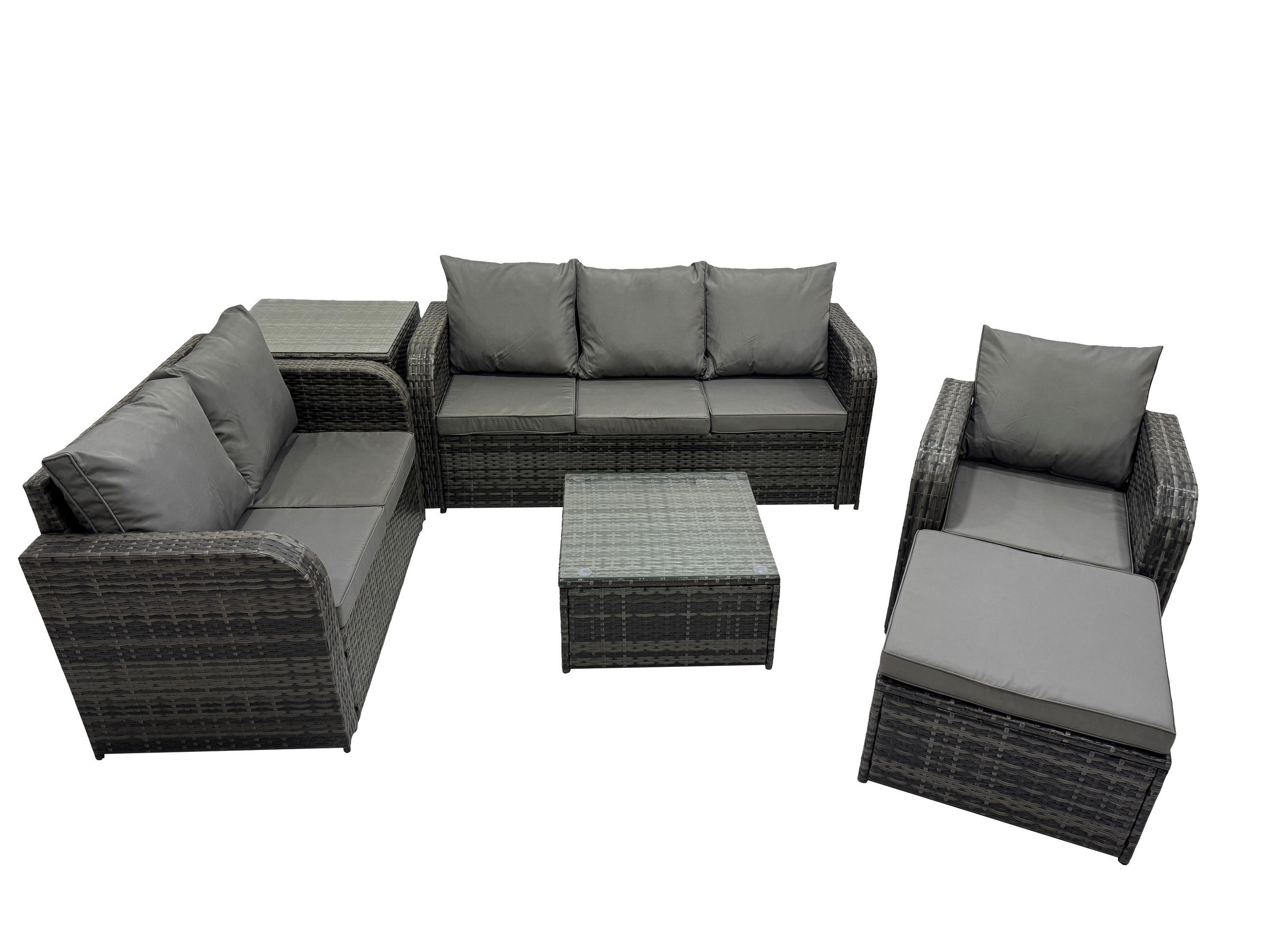 GARTENTISCHGRUPPE Polyrattan Dunkelgrau 6-teilige - Dunkelgrau/Grau, Glas/Kunststoff - Fimous