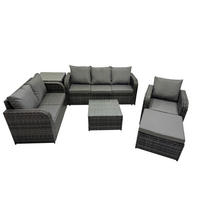 GARTENTISCHGRUPPE Polyrattan Dunkelgrau 6-teilige - Dunkelgrau/Grau, Glas/Kunststoff - Fimous