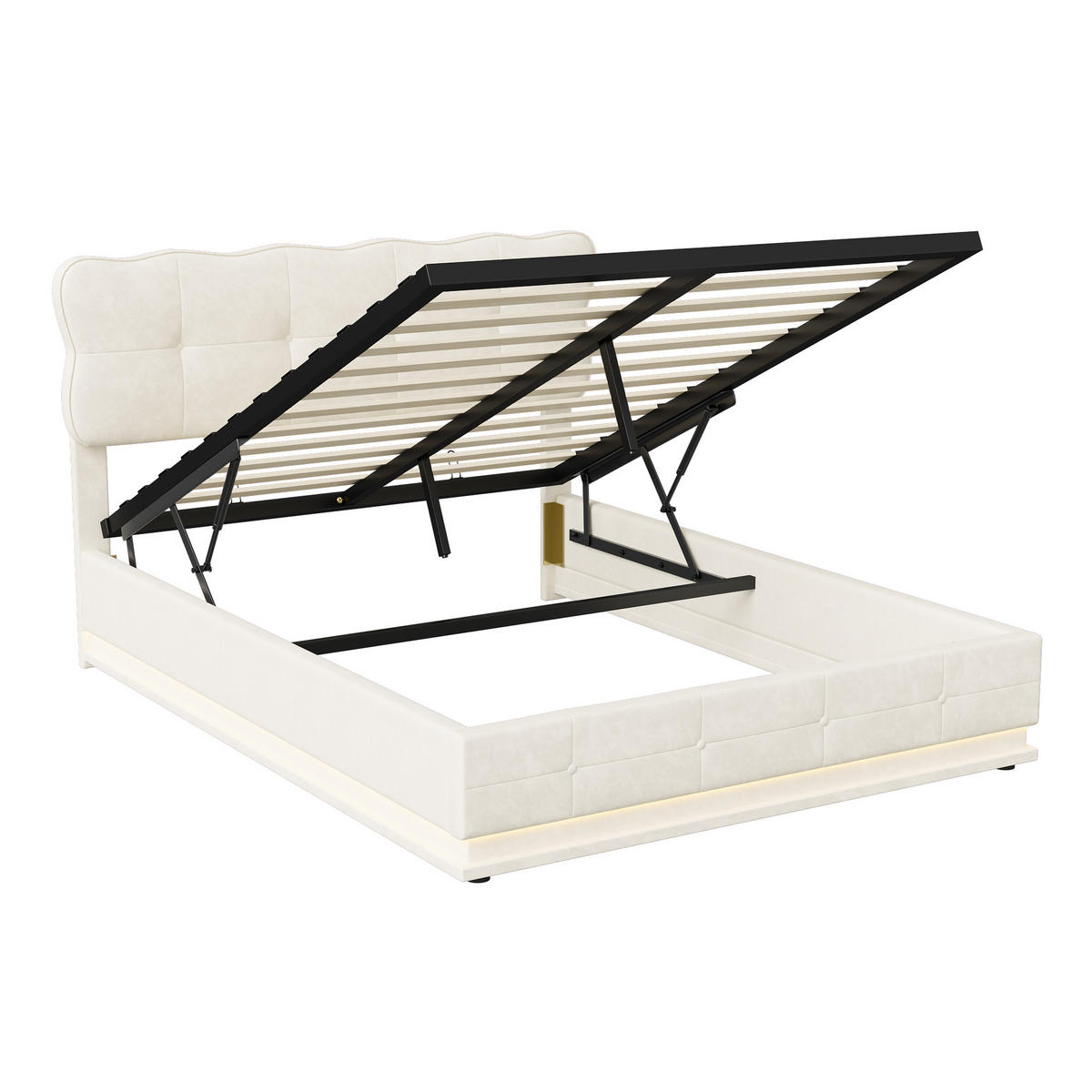 POLSTERBETT 160x200 cm, Beige, LED-Beleuchtung - Beige, Textil/Metall (160/200cm)