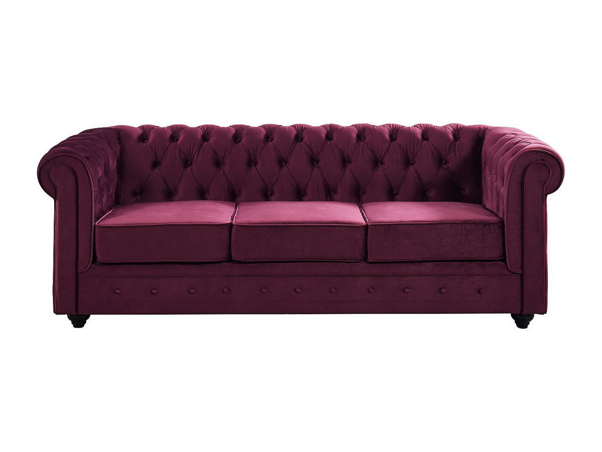 COUCHGARNITUR 3+1 - Samt - Pflaumenfarben - CHESTERFIELD - Bordeaux, Textil (205/72/88cm) - Vente-Unique