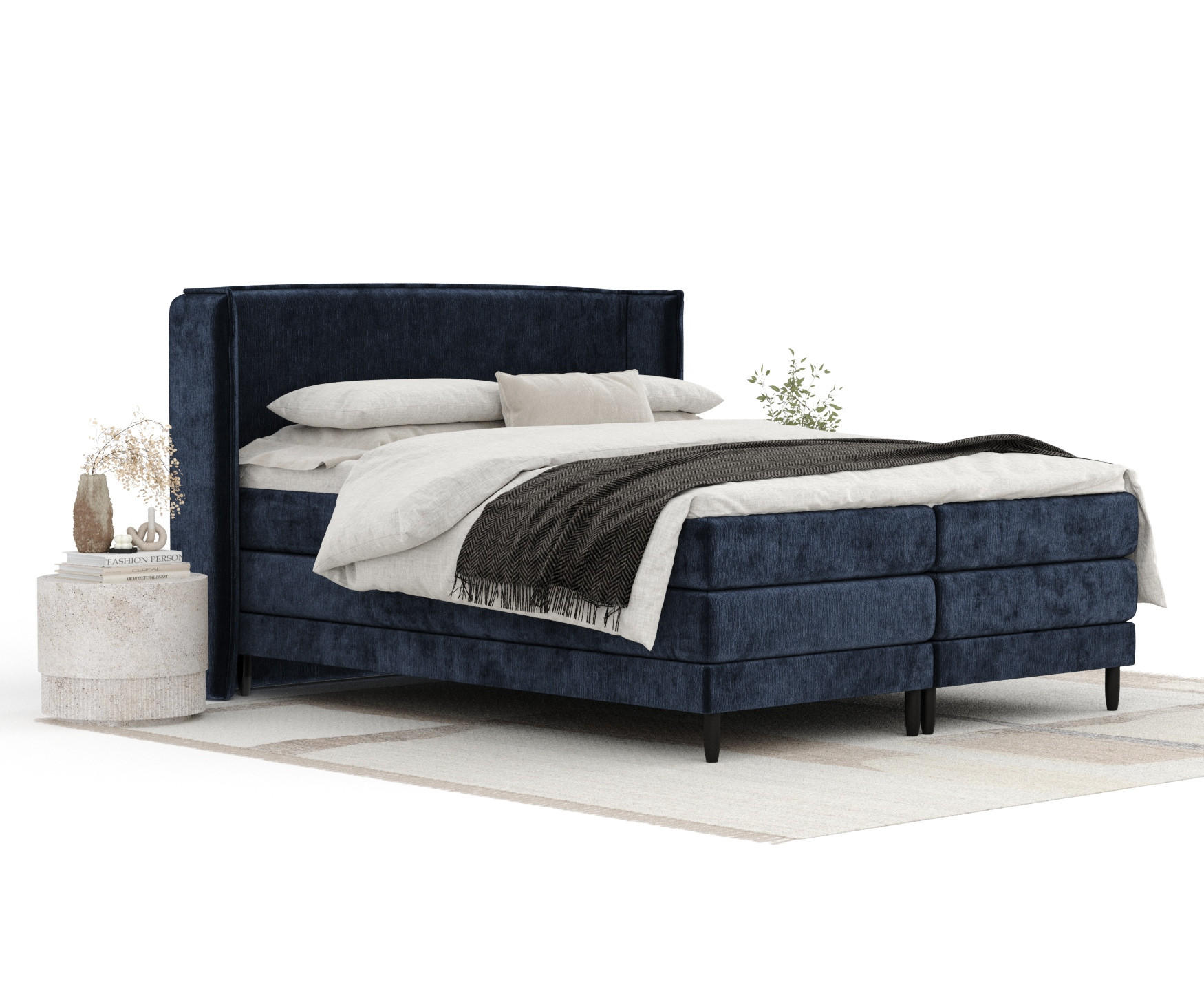 BOXSPRINGBETT Carizzo Marineblau 140/200 cm mit Matratze und Topper - Schwarz/Dunkelblau, Holz/Holzwerkstoff (140/200cm) - Maison de Reve