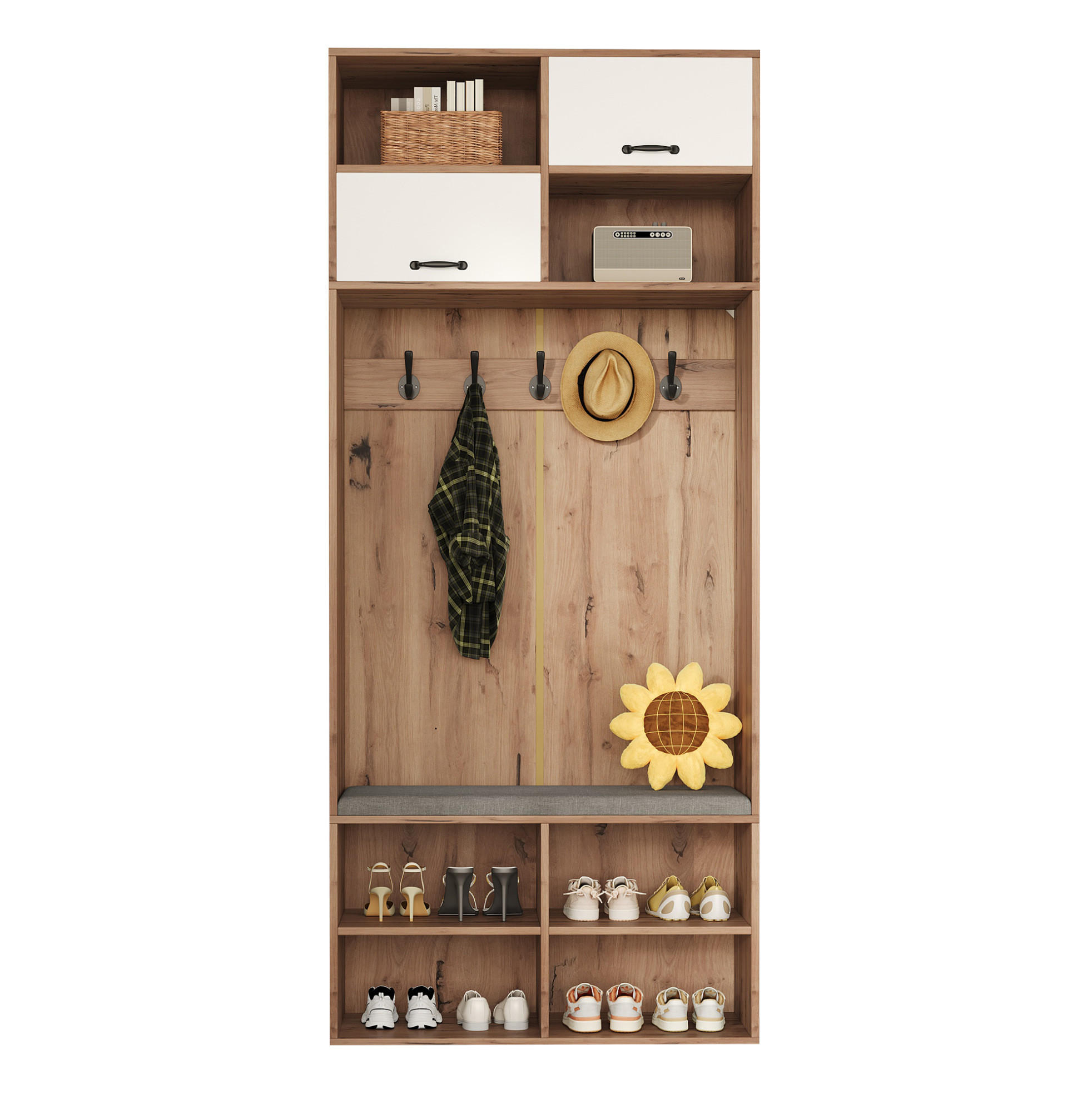 FLURGARNITUR mit Schuhbank 80 x 35 x 185 cm Weiß/Natur - Weiß, Holzwerkstoff (35/185/80cm) - Beauniv
