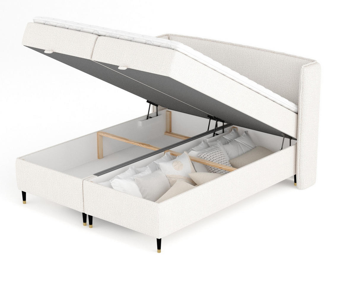 BOXBETT Monpelli Creme 180/200 cm mit Matratze und Topper - Creme/Schwarz, Holz/Holzwerkstoff (180/200cm) - Maison de Reve