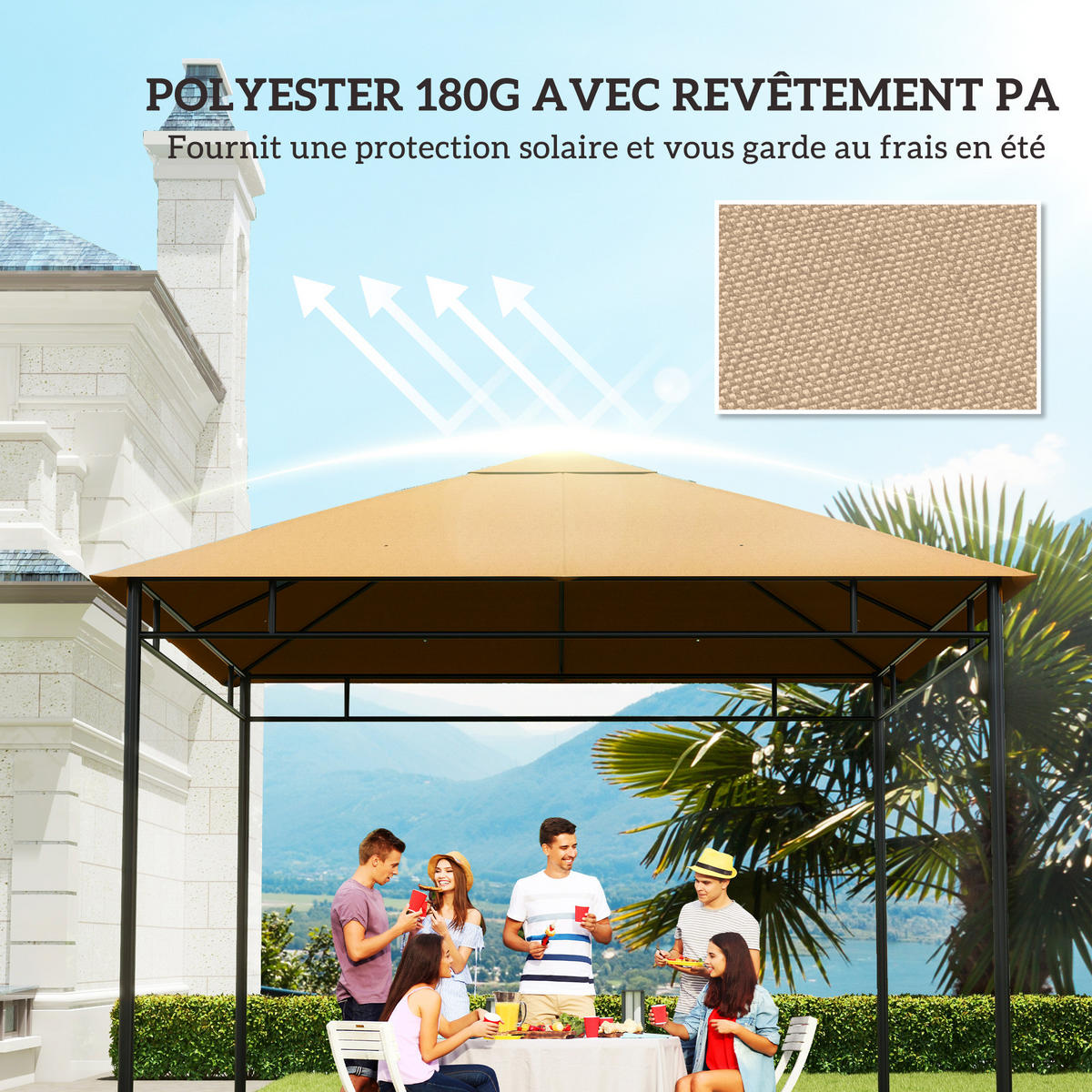 ERSATZDACH, 3x3 m für Gartenlaube, beige, Polyester 180 g/m², UV-beständig - Multicolor, Kunststoff (298/0.1/295cm) - FORIOUS