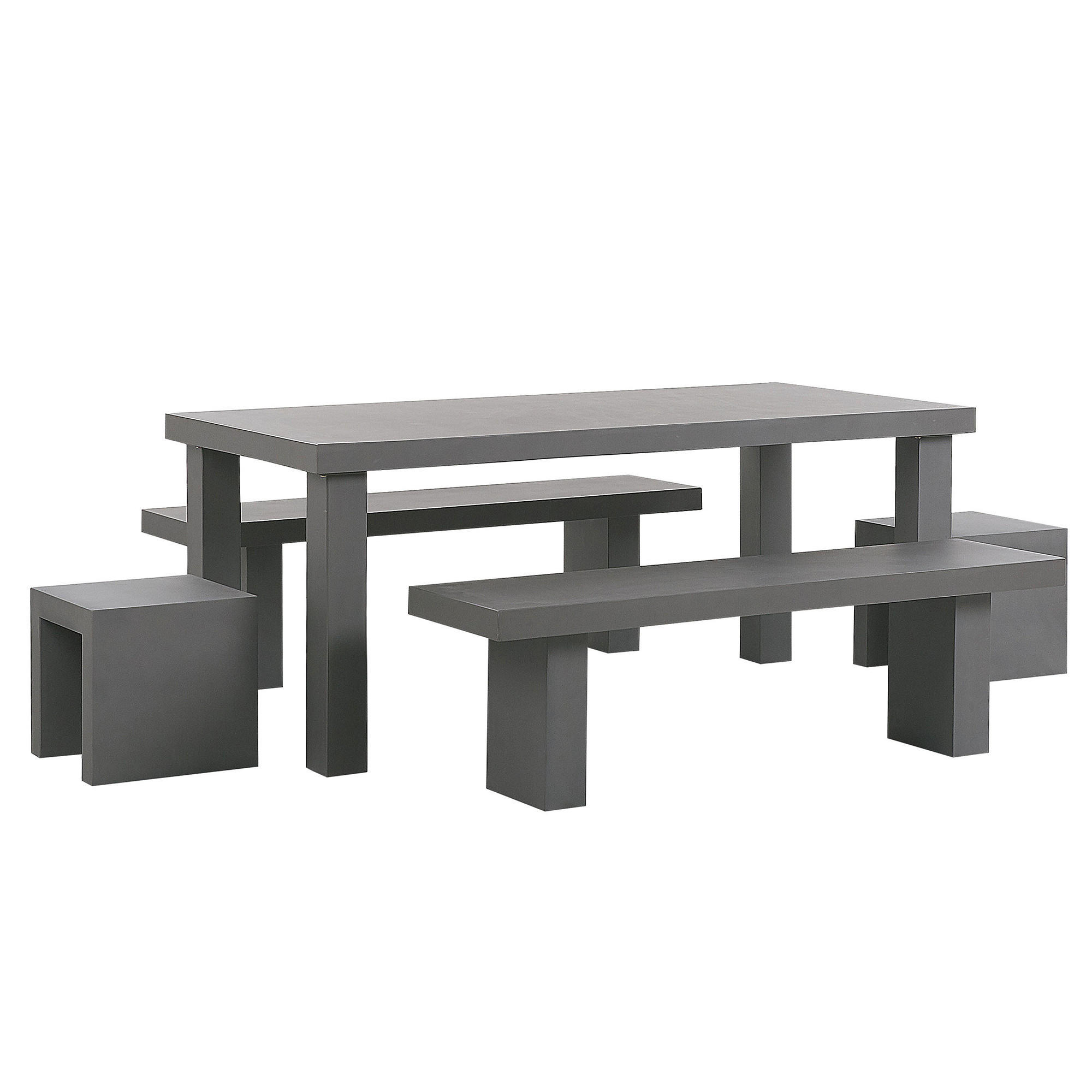 GARTENMÖBEL SET 6-Sitzer Beton grau 2 Bänke T-Form 2 Hocker Taranto - Grau, Stein - Beliani