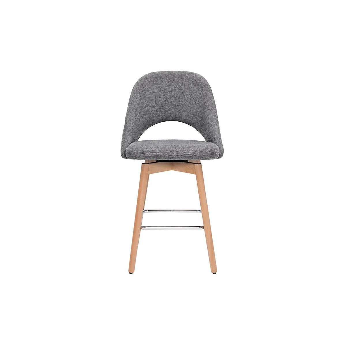 BARHOCKER Skandinavisch Grauer Stoff Samteffekt Massiv Hevea H65 cm 2er-Set COSETTE - Grau, Textil (53/99/51cm) - Miliboo