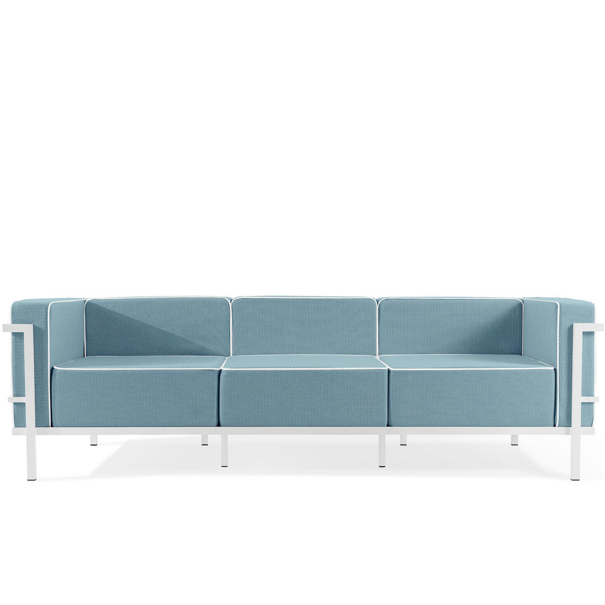 GARTENLOUNGE-SET TRIGLO 1x Tisch, 2x Sessel, 1x Sofa 3-Sitzer, 4-tlg., Modern, Weiß - Blau/Weiß, Glas/Textil - KONSIMO®
