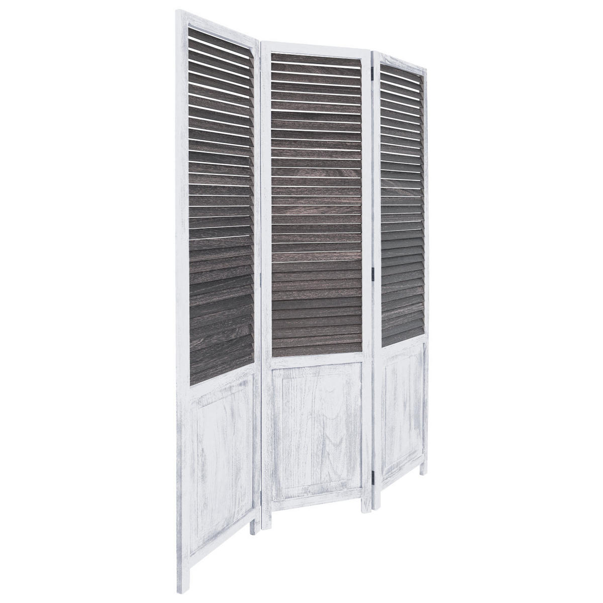 PARAVENT 3-tlg. 120/170 cm Weiß shabby washed - Weiß, Holz (120/170/2cm) - Homestyle4u