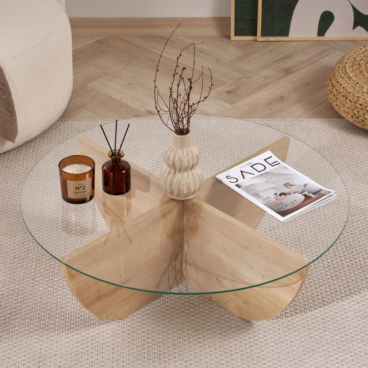 COUCHTISCH Liya Eiche Saphir - Eichefarben, Glas (90/90/30cm) - Habitat Garten