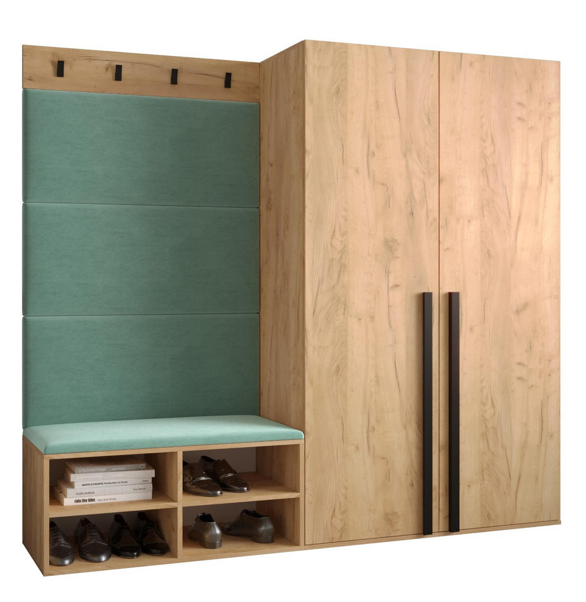 GARDEROBEN-SET 184/184/42 - Eichefarben/Schwarz, Holz/Kunststoff (184/184/42cm) - MÖBEL KRYSPOL