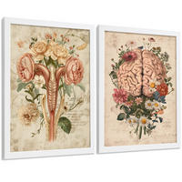 POSTER Set aus 2 Weibliche Anatomie Drucke und Wandbilder mit Gehirn und Gebärmutter Botanischer Retro Vintage Floraler Stil Größe Weißer Rahmen A3 - Weiß, Papier (29.7/42/3cm) - Nacnic