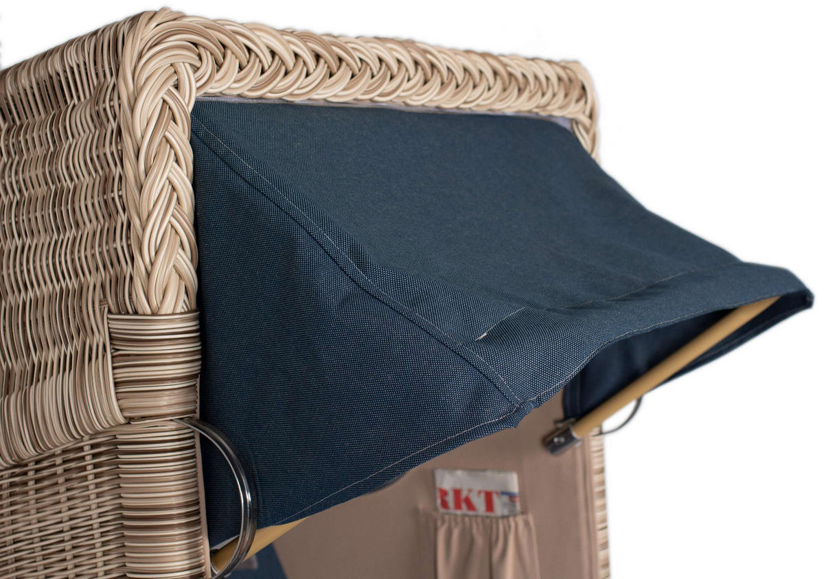 STRANDKORB Düne 1 Sitzer Teak PE Shell - Blau/Braun, Holz/Textil (96/165/80cm) - Mr. Deko