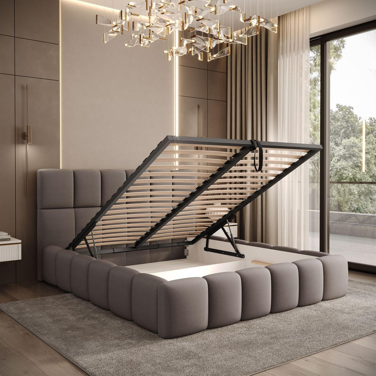 POLSTERBETT VENEZIA mit Bettkasten 180x200, Castel 20 - Taupe, Textil (180/200cm) - Lookway