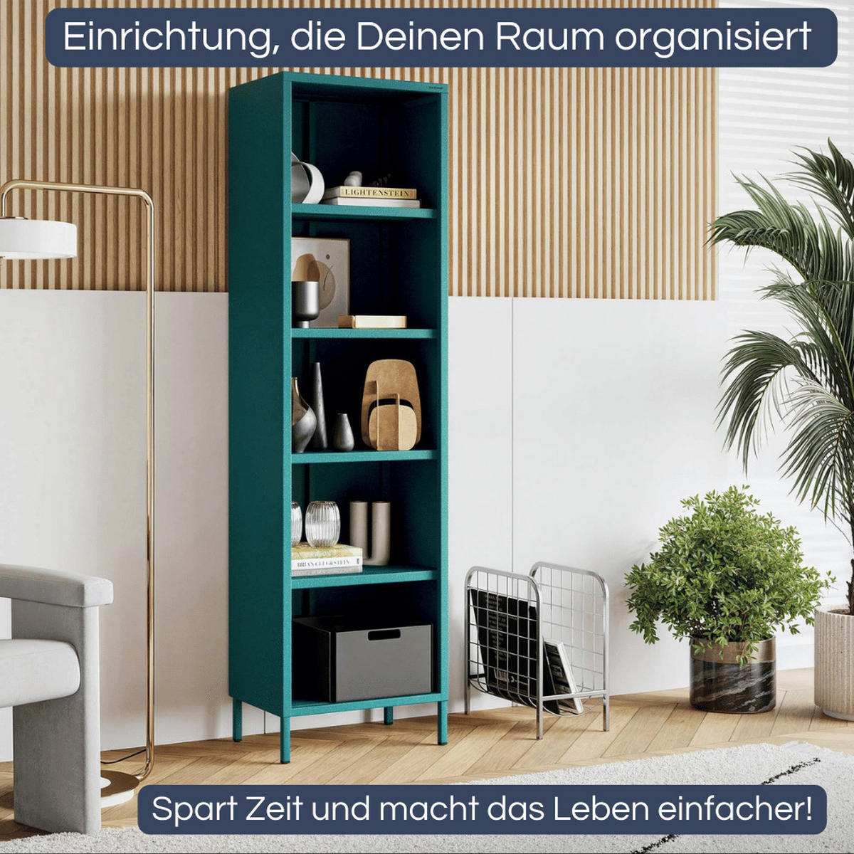 BÜCHERREGAL Metall CLIEN 5 Ebenen 180x50x35cm Türkis - Türkis, Metall (50/180/35cm) - DELUKE