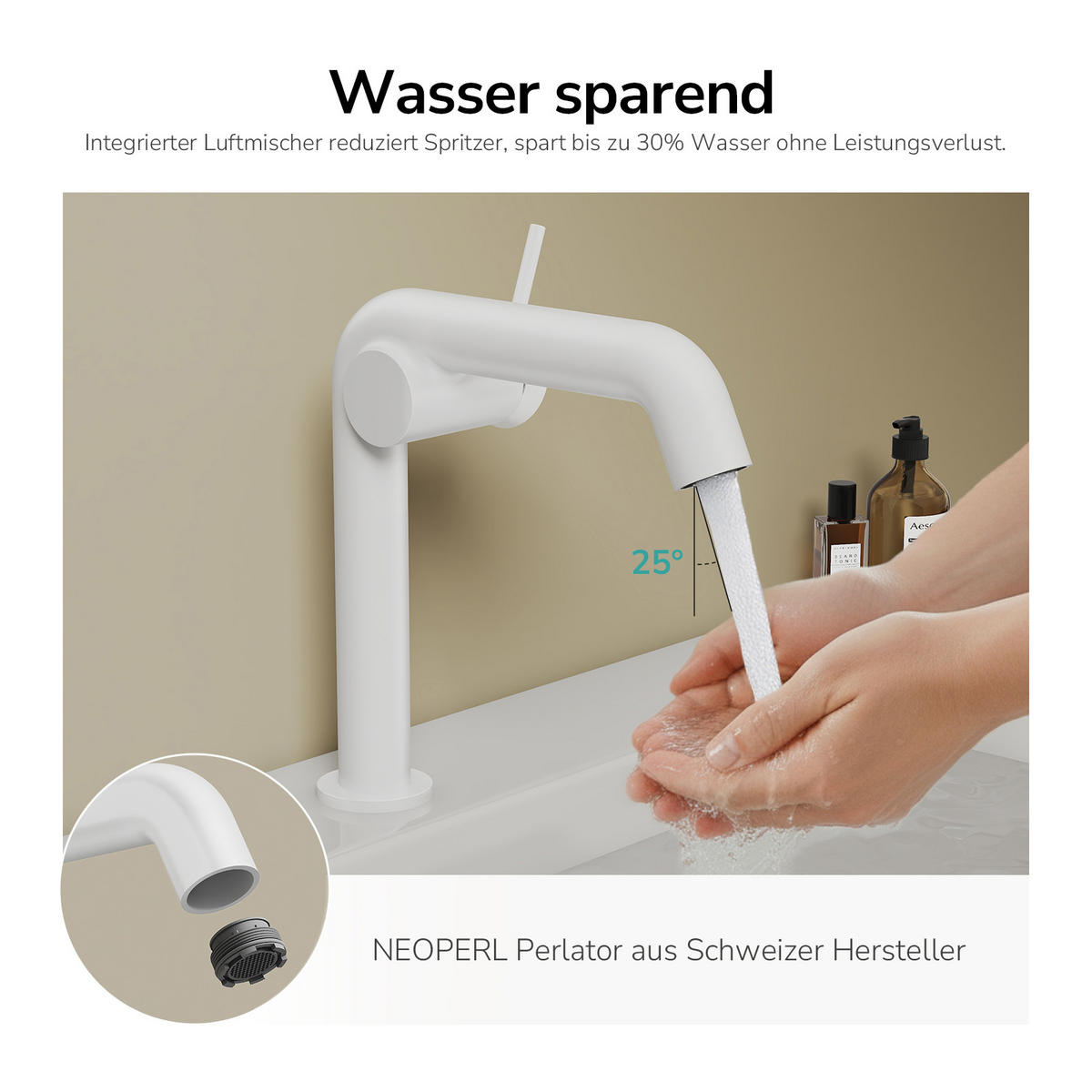 WASCHTISCHARMATUR Ventilkernzertifizierung Weiß Matt 15cm - Weiß, Metall (20/7.6/22.2cm) - EMKE