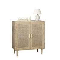 SIDEBOARD in Naturfarben mit zwei Rattan-Türen für Wohnzimmer, Esszimmer und Diele, B80/T40/H88 cm - Schwarz/Naturfarben, Holzwerkstoff (80/88/40cm) - STILVORA