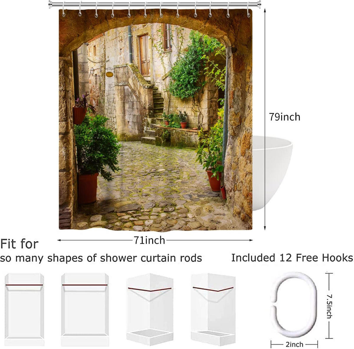 DUSCHVORHANG 3D Pflanzen Landschaft außen wasserdicht Stoff mit Haken Badewanne - Multicolor, Textil (200/180cm) - MCBOSON