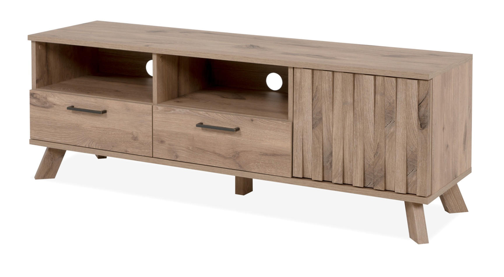 TV-LOWBOARD Eiche 140 cm, TV Unterteil mit 3D-Relief und Push-to-Open - Eichefarben/Messingfarben, Holzwerkstoff/Metall (140/50/40cm) - Furn.Design