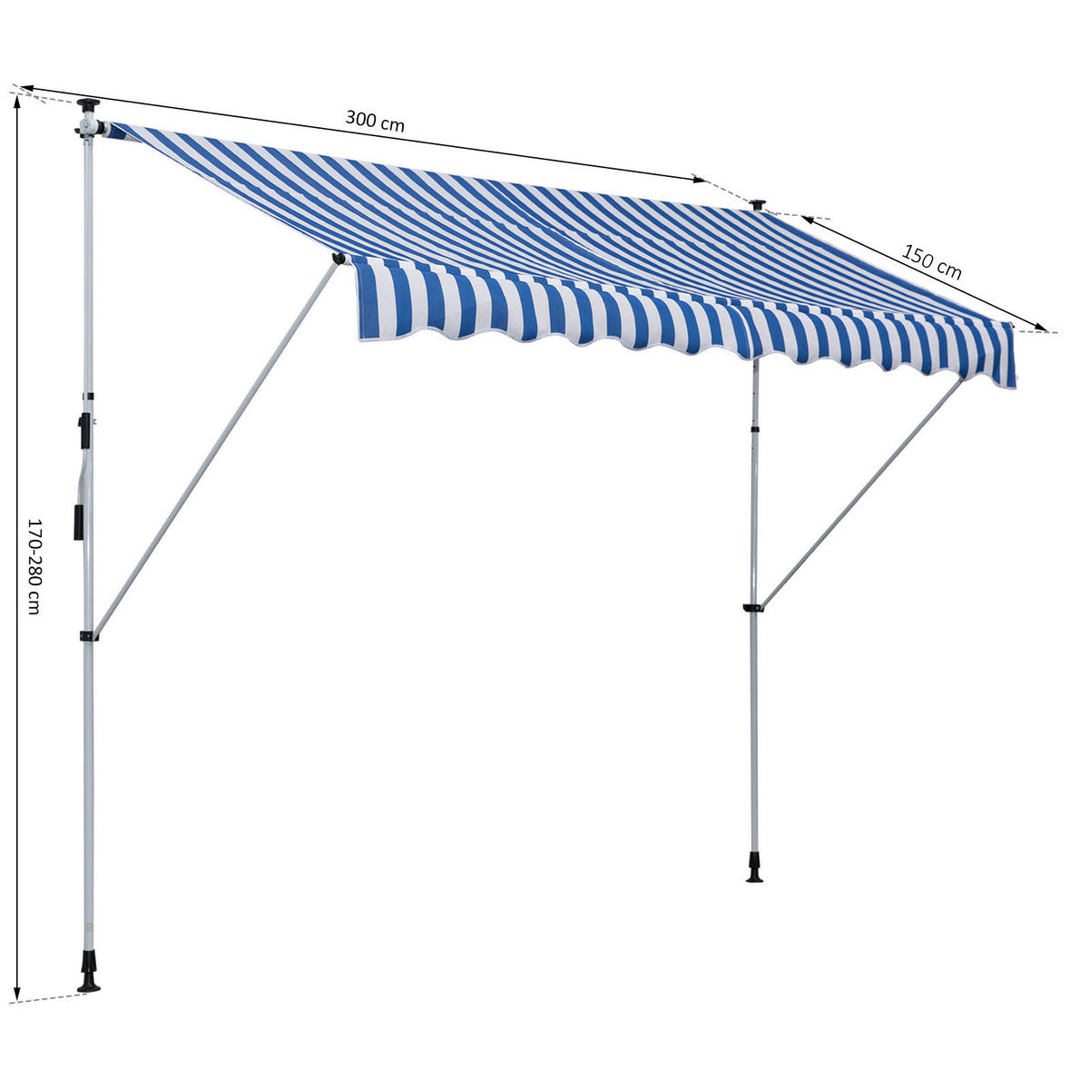MARKISE, Grün+Weiß, Aluminium, Stahl, Polyester - Blau, Metall (150/280/300cm) - Outsunny