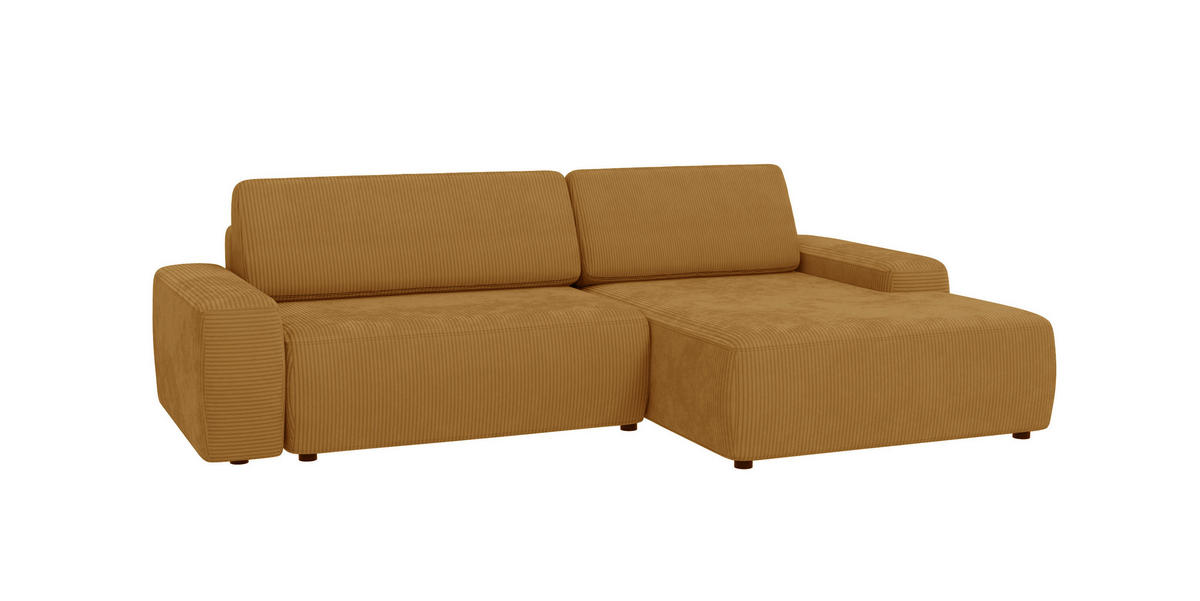 ECKSOFA Nancy Honig Cord - Schwarz/Honig, Holz/Kunststoff (264/162cm) - S-Style Möbel