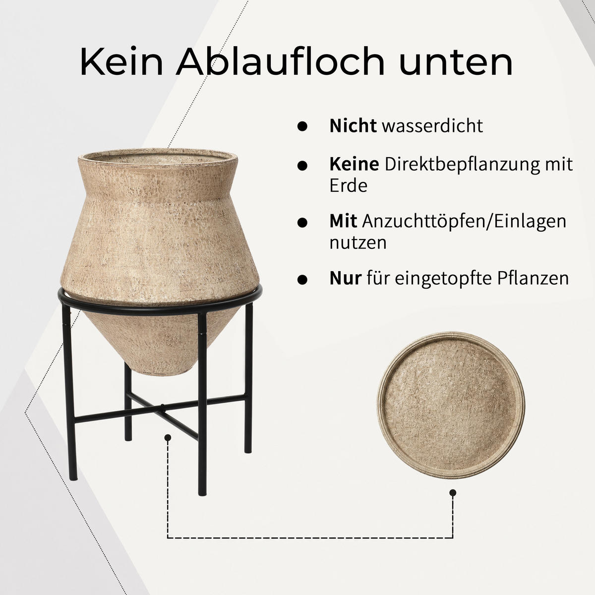 BLUMENTOPF Set 2er aus Eisen, Durchmesser 31&25 cm - Hellbraun, Metall (40/62/40cm)